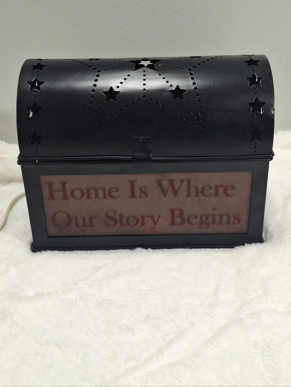 Rustic Black Punched Tin Accent/Nightlight Etched Glass Stars Primitive Decor